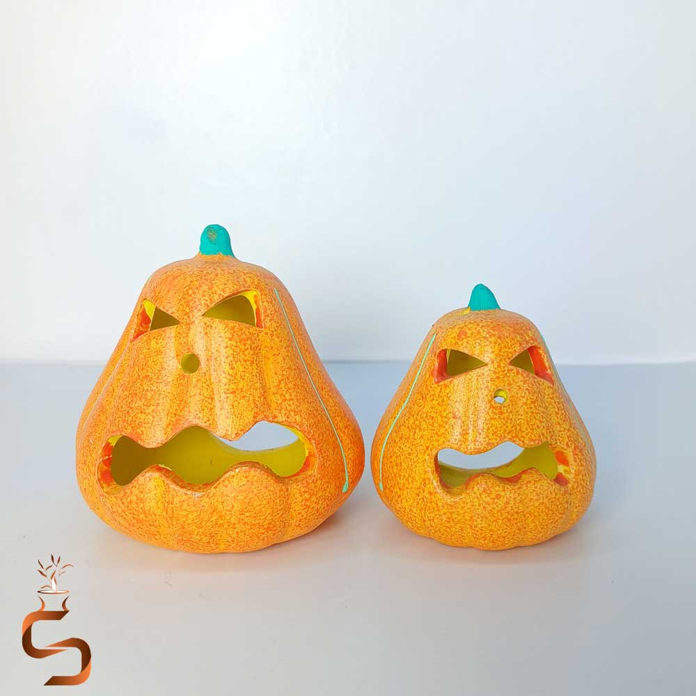 Halloween Pumpkin Candle Holder Set of Two (2) جاشمعی کدو تنبل