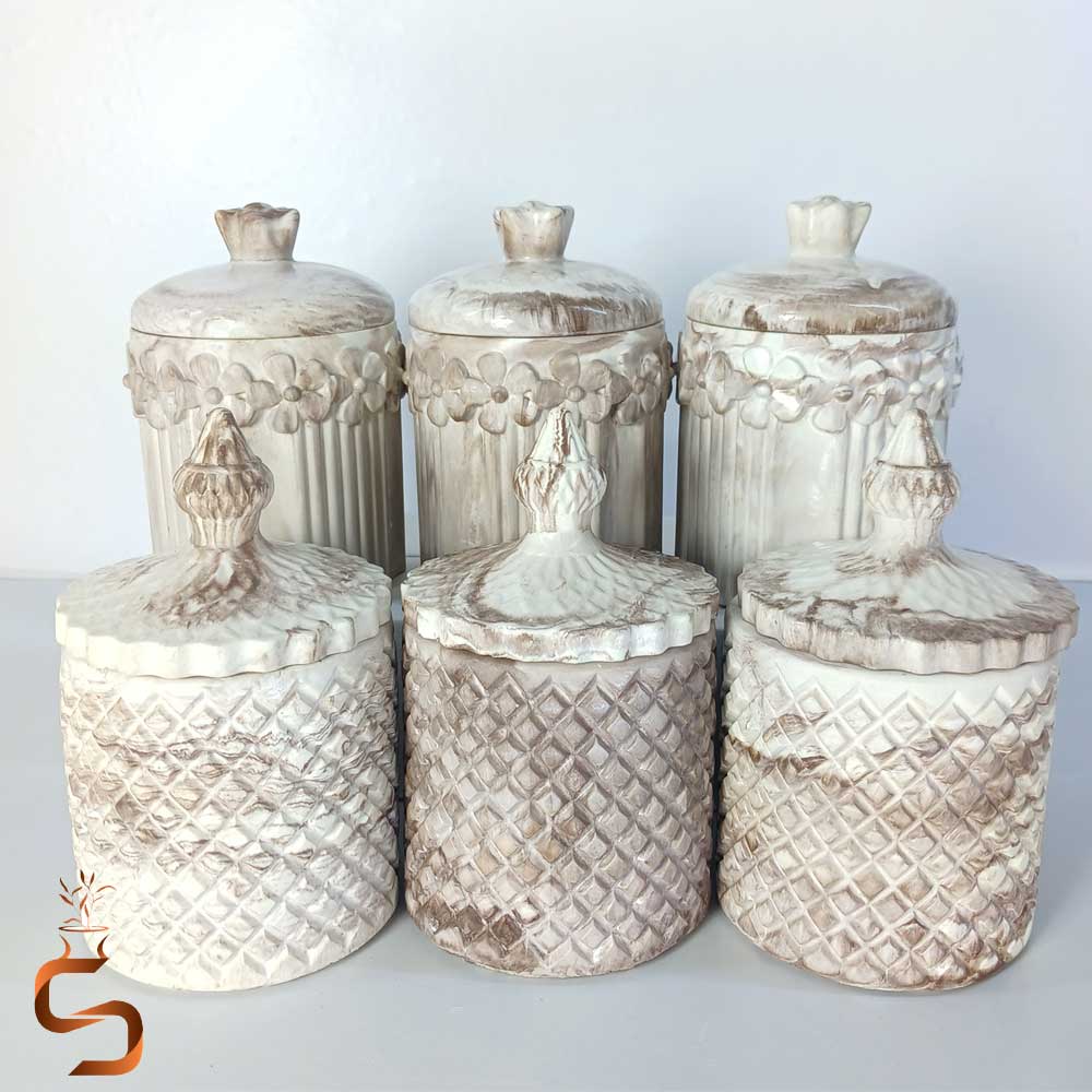 Set of six Moroccan petal design artificial stone money bank بانکه پاسماوری