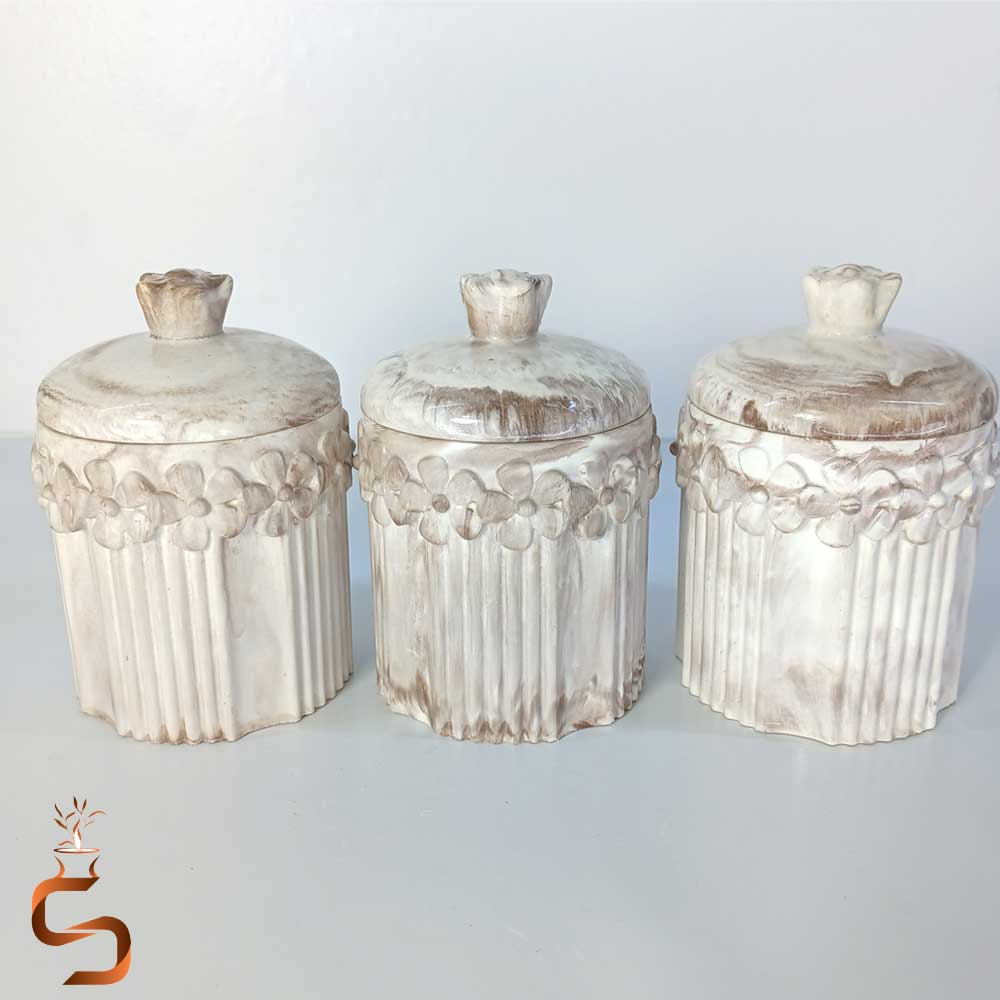 Set of three Moroccan petal design artificial stone money bank پاسماوری سنگ مصنوعی