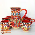 ست پارچ و لیوان میناکاری سفالی سرخ (لعاب کورهای اصل و قابل استفاده روزمره) - Image 2