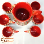 ست پارچ و لیوان میناکاری سفالی سرخ (لعاب کورهای اصل و قابل استفاده روزمره) - Image 3