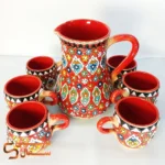 ست پارچ و لیوان میناکاری سفالی سرخ