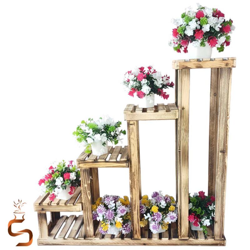 استند گلدان چوبی 4 طبقه