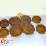 اردو خوری ۴ خانه هشت ضلعی سنگ مصنوعی طرح چوب دسته‌دار و پایه‌دار طلایی (پیاله جدا) - Image 3