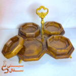 اردو خوری ۴ خانه هشت ضلعی سنگ مصنوعی طرح چوب دسته‌دار و پایه‌دار طلایی (پیاله جدا) - Image 2