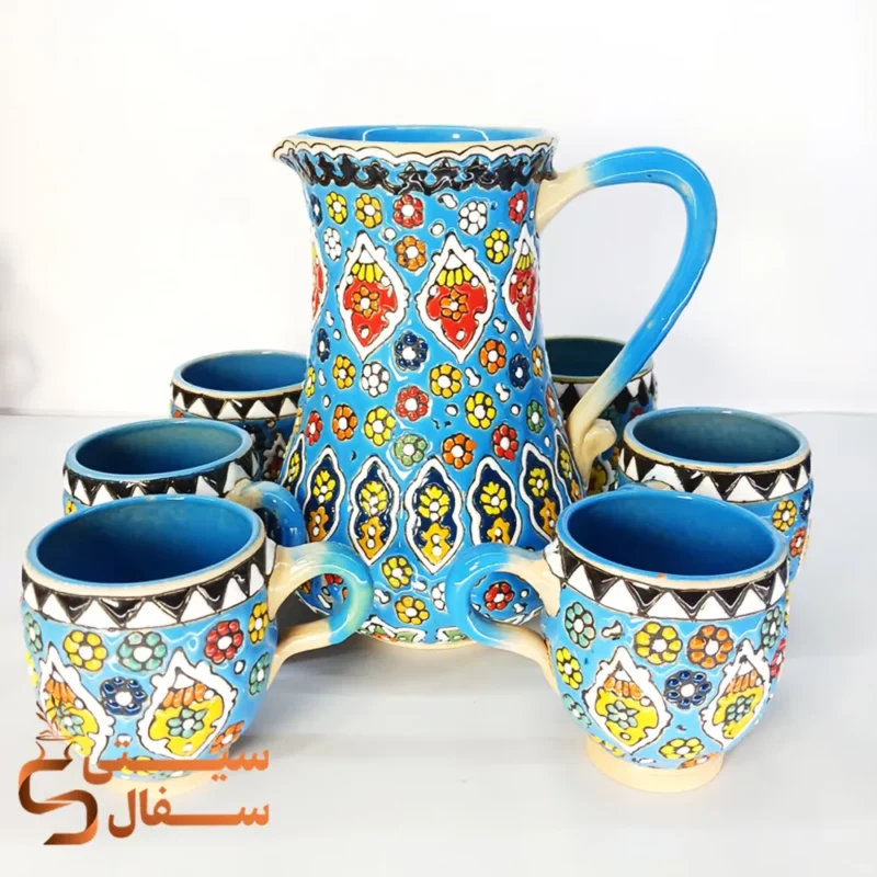 پارچ و لیوان میناکاری آبی