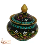 قندان سفالی میناکاری مشکی طرح گل و نقطهای مناسب پذیرایی و دکور | سیتی سفال - Image 4