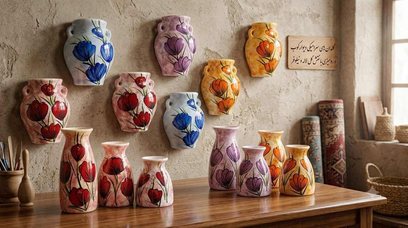 گلدان دیوارکوب سرامیکی رنگی