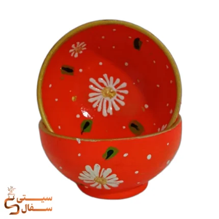پیاله نقطه کوبی سفالی نارنجی ضد آب با طرح بابونه مناسب ست ۶ تایی و ۱۲ تایی