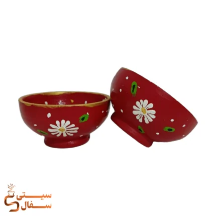 پیاله سفالی اناری طرح بابونه نقطه کوبی با رنگ قرمز جذاب مناسب پک ۶ تایی یلدا