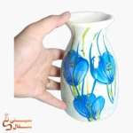 گلدان رومیزی آبی متوسط ۱۹ سانتی‌متری سرامیک دو بار پخت